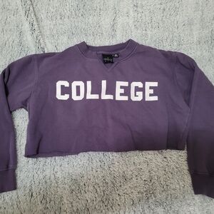 Purple College Print Crop Sweatshirt